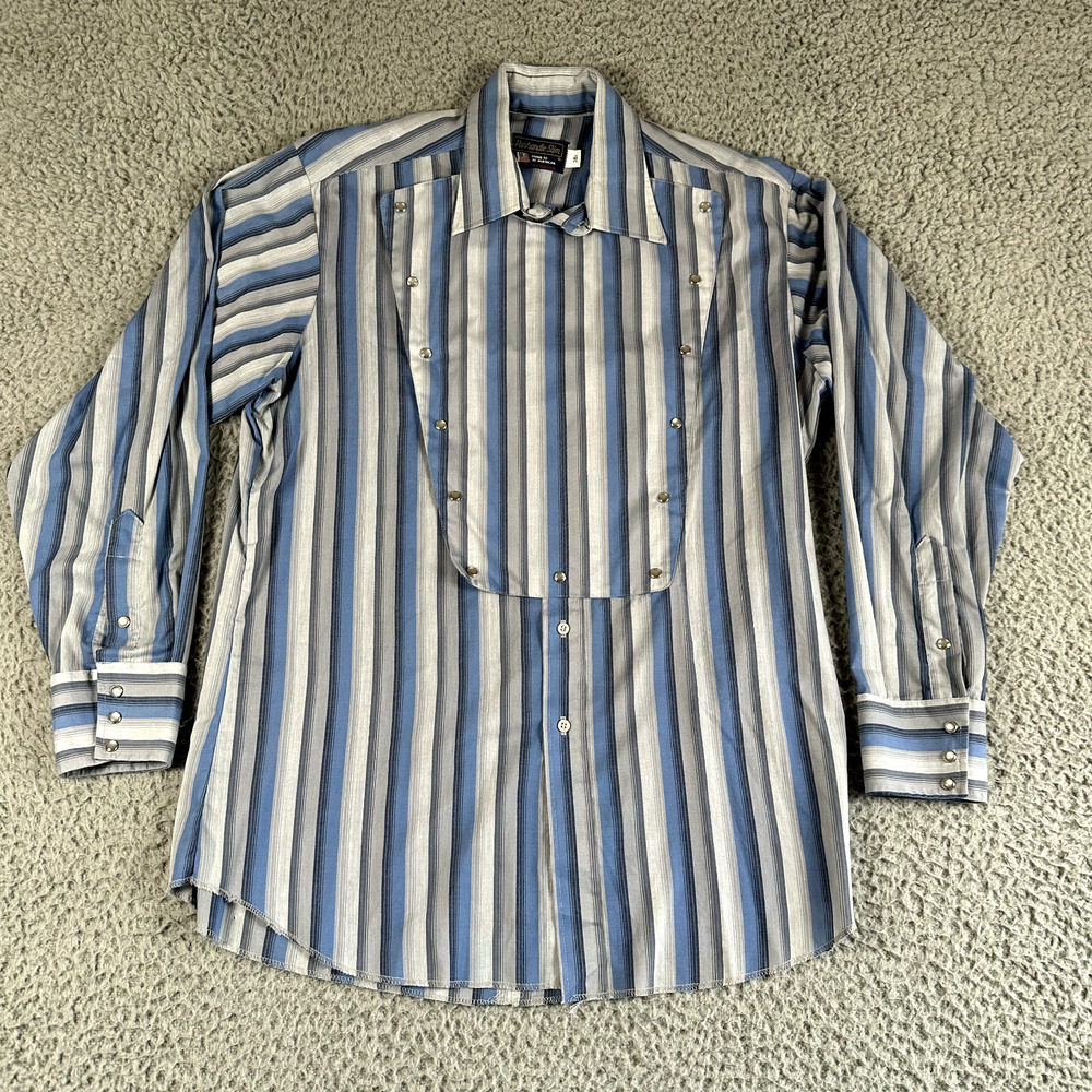 Panhandle Slim Bib Front Shirt Men's 16.5 Striped Western Snap Vtg Made In USA